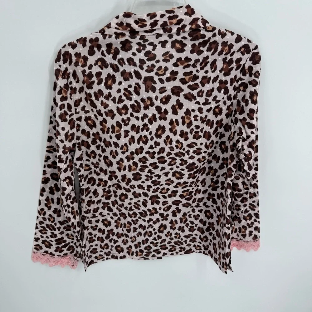 TART INTIMATES Leopard Print Pajama Set Size M women Pants Top Brown Pink Lace